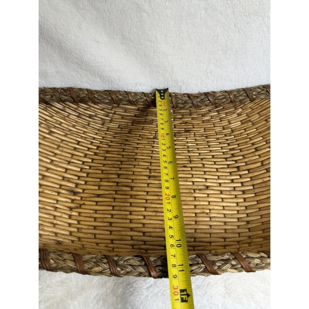 Antique Winnowing Basket Bamboo Tray Egg Shaped Bohemian Primitive Rustic 22x11